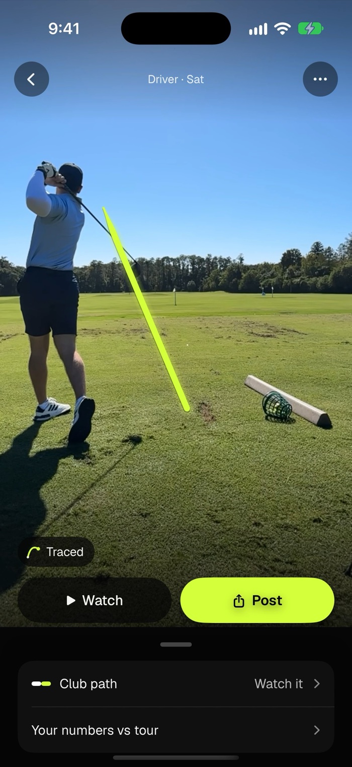 Clubface’s Results screen: Chris’s drive with its flight traced